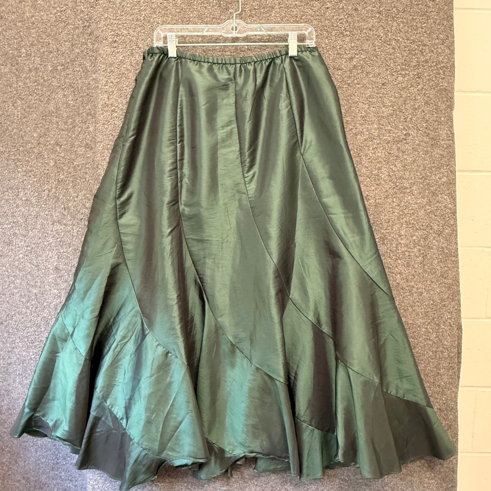 Y2K Iridescent Forest Green Taffeta Maxi Skirt Size L Fairy Grunge Whimsigoth